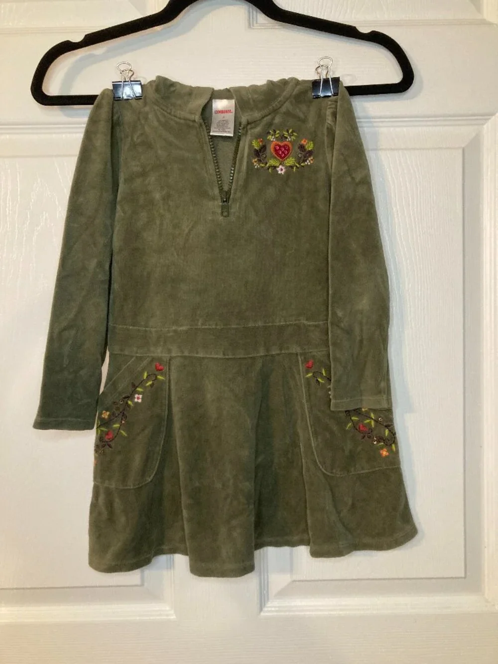Gymboree Vintage 2006 Harvest Leaves Green Velour Long Sleeve Dress - Size 5